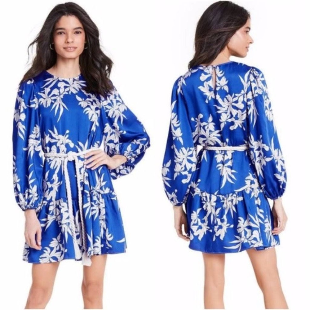 Alexis for Target Floral Long Sleeve Rope Belt Tiered Dress